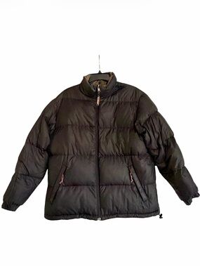 LL Bean Women’s Down Filled Reversible Puffer Jacket  Sz Large Black/Olive